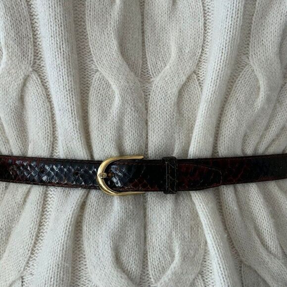 Vintage 1990s Womens Red Genuine Snakeskin Leather Solid Brass Waist Belt 29 - Picture 1 of 6